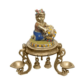 Decorative Brass Laddu Gopal with Chowki Puja Store Online Pooja Items Online Puja Samagri Pooja Store near me www.SATVIK