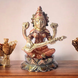 4.7 Inch Spiritual Goddess Brass Saraswati Statue for Divine Energy