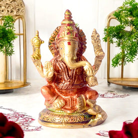 Vibrant Colored Brass Ganesh Statue - Small