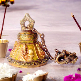Brass Temple Bell (Ghanta) with Embossed Ganesh Ji