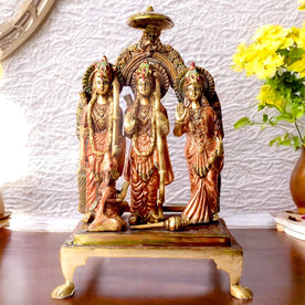  This Majestic Brass Ram Darbar Idol beautifully captures the essence of divinity and royalty. Crafted with intricate detailing, it showcases Lord Ram in a regal pose, symbolizing strength, devotion, and grace. 