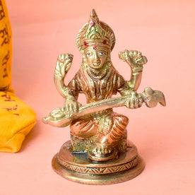 3.7 Inch Elegant Goddess Saraswati Brass Statue