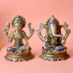 4.9 Inch Brass Lakshmi Ganesha – Crafted for Blessings