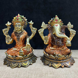 4.7 Inch Handcrafted Lakshmi Ganesha Idol in Brass