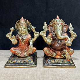 6.1 Inch Brass Lakshmi Ganesha Idol – Divine Blessing