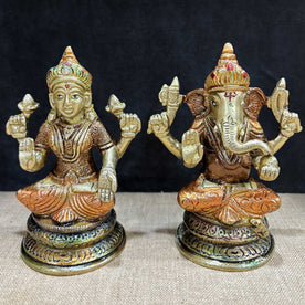 4.3 Inch Sacred Handcrafted Brass Lakshmi Ganesha Idol