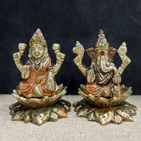 2.8 Inch Exquisite Handcrafted Brass Lakshmi Ganesha Idol
