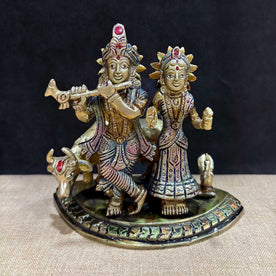 5.5 Inch Divine Radha Krishna with Kamdhenu Cow Idol