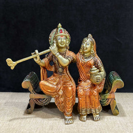 4.7 Inch Graceful Sitting Radha Krishna on Bench – A Spiritual Masterpiec