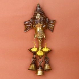 Brass Ganesh With Bell And Diya Wall Hanging