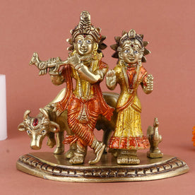 Charismatic Radha Krishna Colorful Brass Idol