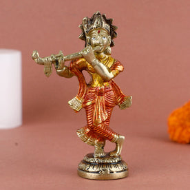 Desirable Colorful Brass Krishna Idol