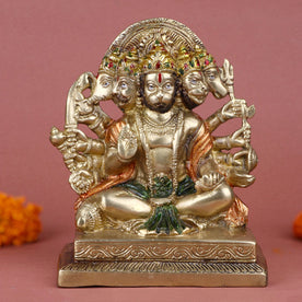 Alluring Panchmukhi Hanuman Dhyan Mudra Idol (Brass)