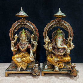 8.7 Inch Timeless Brass Lakshmi Ganesha Idol