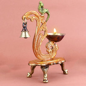 Beautiful Designer Brass Diya With Hanging Bell