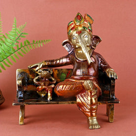 Brass Sitting Ganesha Idol - Small